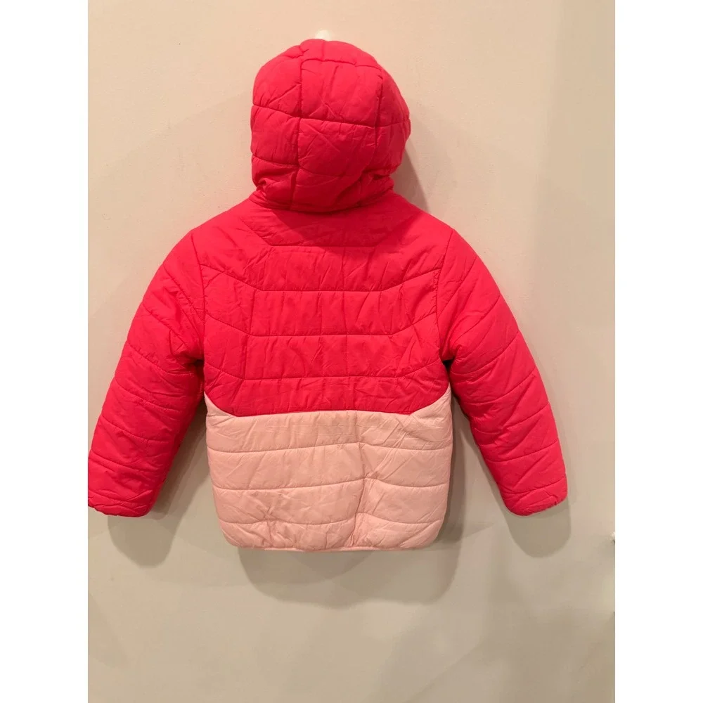 Eddie Bauer Kids Reversible Puffer Jacket Pink Faux Fur Hooded Coat S 7/8 NWOT